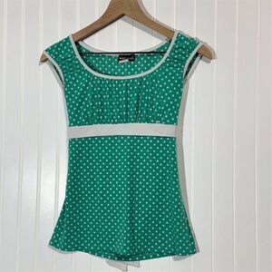 Wet Seal Green White Polka Dot Tie Back Top Medium Y2K 90s Vintage Made in USA